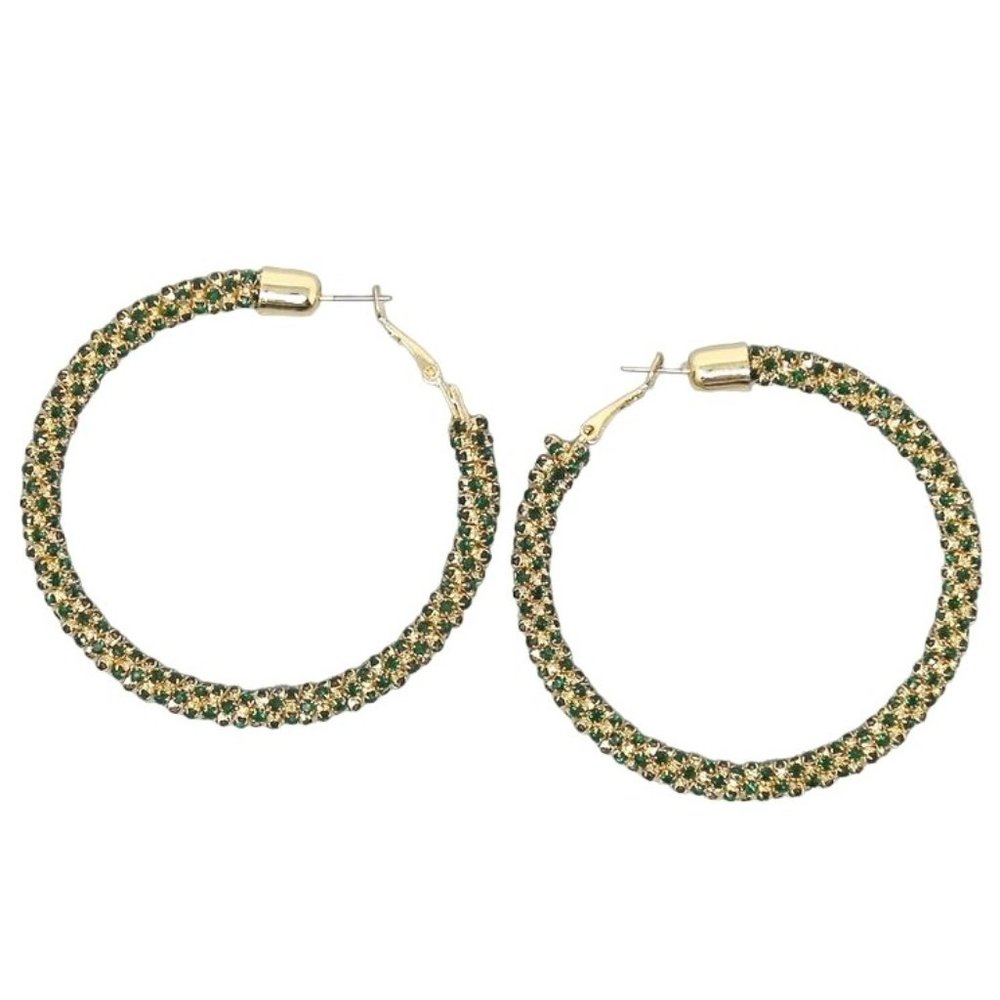 Jennifer and Company Rhinestone Hoop Earrings Green Gold NWT